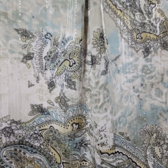 Dressbarn Size 2X Blouse 3/4 Sleeve 2 Layer Paisley Green Browm Metallic Blouse - Picture 5 of 7